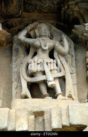 Female figure carved in stone on wall of Channakesava Vishnu temple ; Belur ; district Hassan ; Karnataka ; India Stock Photo