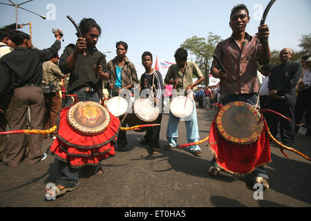 Tribal playing musical instruments village Ghatsila Jamshedpur Tata Nagar Jharkhand India Stock Photo
