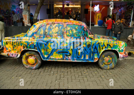 Colourful Ambassador car at Bandra west Mumbai Maharashtra India Asia