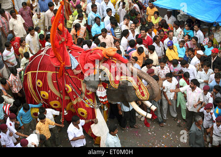 Royal elephant of Shrimant Raja Saheb Vijaysingh Rao Patwardhan with armoury on streets during immersion celebration Stock Photo