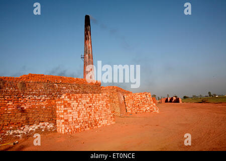 brickworks, brick factory chimney, brick kiln, brick making factory, Punjab, India Stock Photo