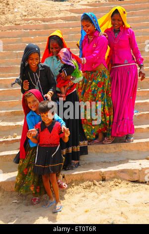 Six women, Ramdevra temple, Pokhran, Jaisalmer, Rajasthan, India Stock Photo