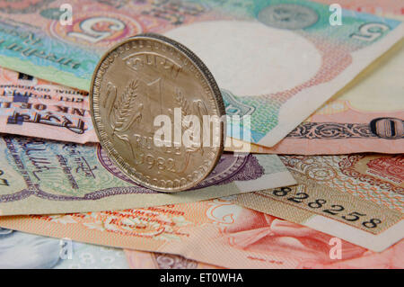 concept of Indian currency notes and coin Stock Photo