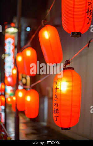 Sapporo, Japan cityscape with lanterns reading 'Susukino District.' Stock Photo