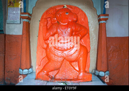 Lord Hanuman idol at Omkareshwar Temple  ; Pune  ; Maharashtra  ; India ; Asia Stock Photo