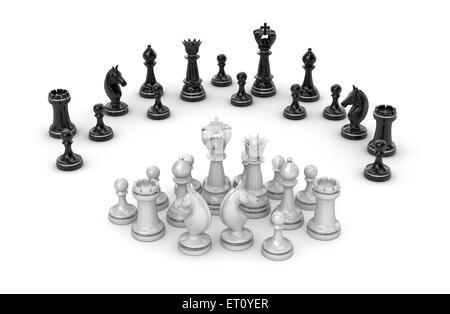 Chess concept - white team under attack Stock Photo