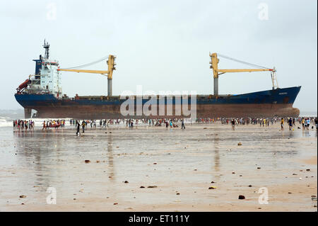 Wisdom the major cargo ship came at Juhu Beach Mumbai India Asia Stock Photo