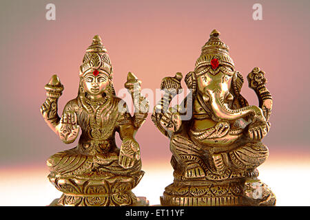 Diwali deepawali festival ; shree lakshmi puja with god ganesh ; India Stock Photo
