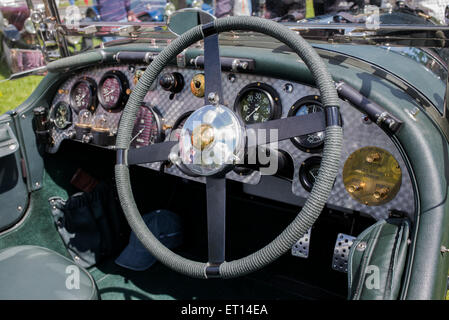 Vintage Blower Bentley interior at classic car show in the Cotswolds. Broadway, Worcestershire, England Stock Photo