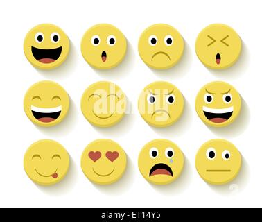 Set of Emoticons flat illustration with isolated background. Ideal for web, chat and app design. EPS10 vector file. Stock Vector