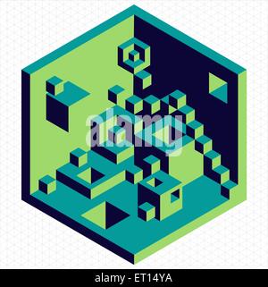 Abstract isometric 3d cubes and polygonal shapes with isolated grid background. EPS10 vector file. Stock Vector