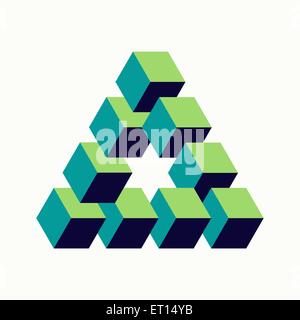 Abstract impossible triangle sign. Retro optical effect with isometric cubes shape. EPS10 vector file. Stock Vector