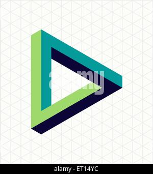 Abstract impossible triangle sign, retro optical effect shape with isometric grid background. EPS10 vector file. Stock Vector