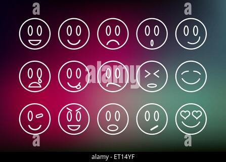 Set of Emoticons line illustration with colorful blurred background. Ideal for web, chat and app design. EPS10 vector file. Stock Vector