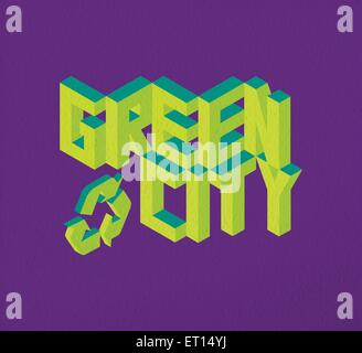 Isometric text Green City quote idea with paper sheet design background illustration.Ideal for create your own postcard, flyer Stock Vector