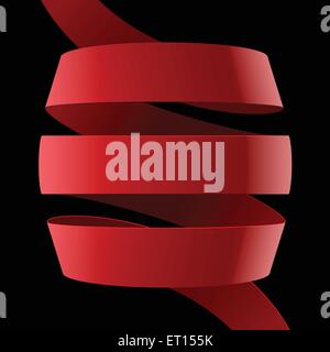 Red fabric glossy curved ribbon on black background. RGB EPS 10 vector illustration Stock Vector