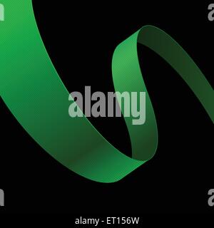 Green fabric curved ribbon on black background. RGB EPS 10 vector illustration Stock Vector