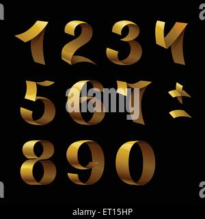 Set of isolated golden shining ribbon numbers on black background. RGB EPS 10 vector illustration Stock Vector