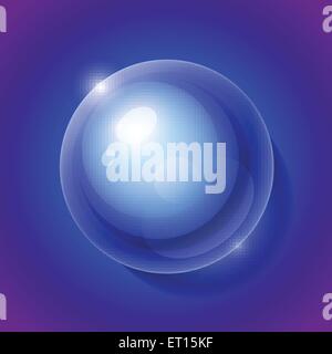 Realistic shiny transparent water drop sphere on blue background. RGB EPS 10 vector illustration. Can be placed on any backgroun Stock Vector