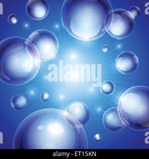 Realistic shiny transparent water drop bubbles on blue background. RGB EPS 10 vector illustration. Can be placed on any backgrou Stock Vector