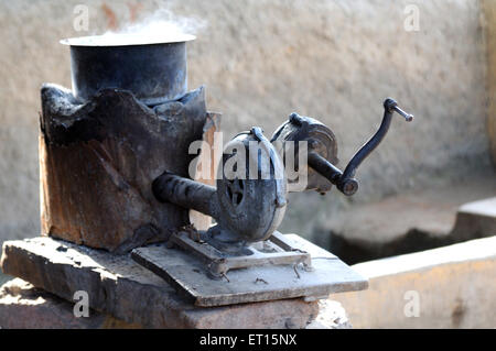 Indian rural tea making stove ; Mundra ; Kutch ; Kachchh ; Gujarat ; India Stock Photo