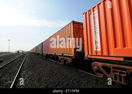 Container goods train, power plant, Adani Power, Mundra, Kutch, Gujarat, India Stock Photo