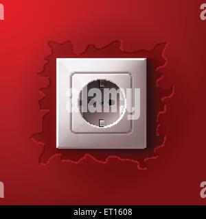 Realistic electric white socket on red wall background. RGB EPS 10 vector illustration Stock Vector