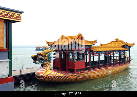 Dragon boat at Kun Ming Lake, Summer Palace, Imperial Garden, Haidian District,  Beijing, China, Chinese Stock Photo