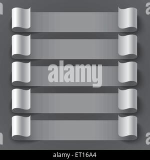 Curled blank paper stripe banners with shadows on gray background. RGB EPS 10 vector illustration Stock Vector