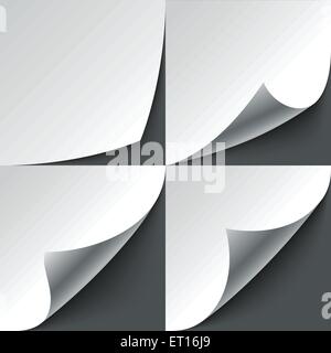 Set of curled white paper page corners with realistic shadows. RGB EPS 10 vector illustration Stock Vector
