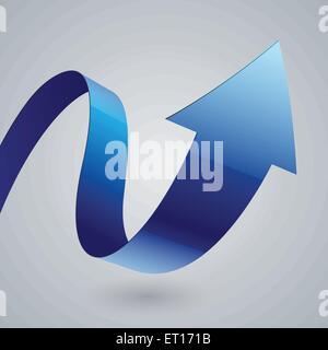 Isolated blue glossy fabric curved arrow ribbon on grey background. RGB EPS 10 vector illustration Stock Vector
