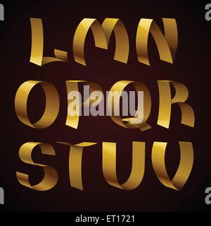 Set of isolated golden shiny ribbon font L-V letters. RGB EPS 10 vector illustration Stock Vector