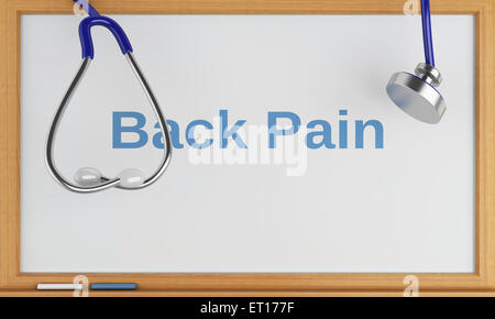 3d illustration. Stethoscope and blackboard with back pain. Medical concept Stock Photo