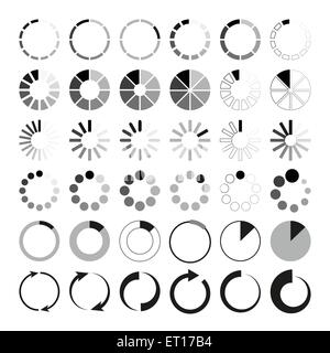 36 black and grey loading icons on white background. RGB EPS 10 vector elements set