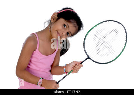 Girl holding a tennis racket ; Bombay now Mumbai ; Maharashtra ; India MR#736 M Stock Photo
