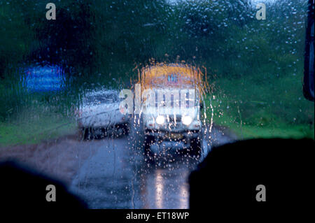 raindrops on car windscreen Stock Photo