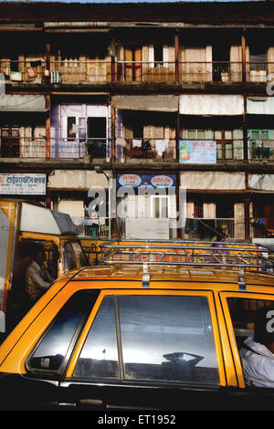 Black yellow top taxi ; Lower Parel ; Bombay ; Mumbai ; Maharashtra ; India Stock Photo