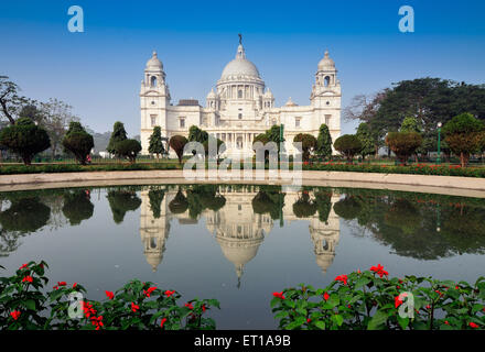 Victoria Memorial reflected in pond Calcutta Kolkata West Bengal India Asia Stock Photo