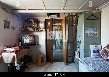 One room house with bathroom , Textile mill chawl , Bombay , Mumbai , India , Asia Stock Photo