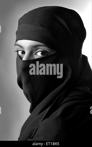 Portrait Of An Indian Girl With Black Scarf And Hazel Green Eyes Stock 