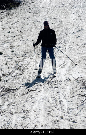 man skiing, Gulmarg, Jammu and Kashmir, union territory, UT, India, Asia Stock Photo