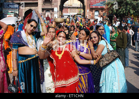 Kinnars dancing in procession of national convention ; Jodhpur ; Rajasthan ; India NOMR Stock Photo