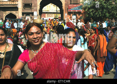 Kinnars dancing in procession of national convention ; Jodhpur ; Rajasthan ; India NOMR Stock Photo