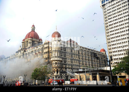 Fire in old wing of Taj Mahal hotel ; after Terrorist attack by Deccan Mujahedeen on 26 November 2008 in Bombay Stock Photo