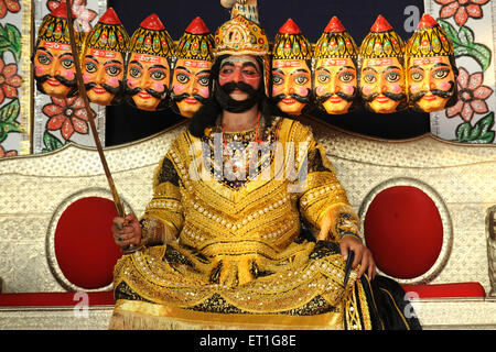 Artist performing role of demon king ravan in ramleela on dussera dusera festival ; India Stock Photo