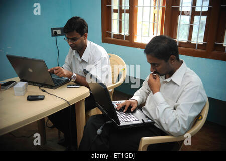 Rural Bank computers, Kshetriya Gramin Financial Services, NGO, IFMR Foundation, Tanjore, Thanjavur, Tamil Nadu, India Stock Photo
