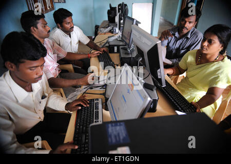 Rural Bank computers, Kshetriya Gramin Financial Services, NGO, IFMR Foundation, Tanjore, Thanjavur, Tamil Nadu, India, Asia, Indian, Asian Stock Photo