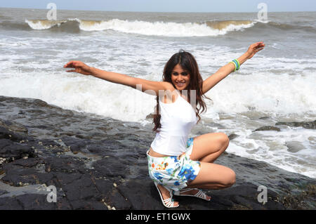 Genelia D'Souza, Indian actress, Genelia Deshmukh, model, on the beach, India, Asia Stock Photo