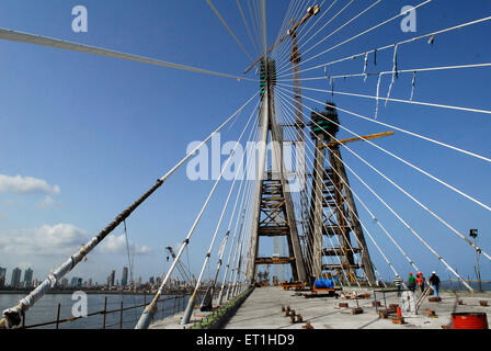 Construction of cantilever bandra worli sealink known rajiv gandhi bridge ; Bombay Mumbai ; Maharashtra ; India Stock Photo