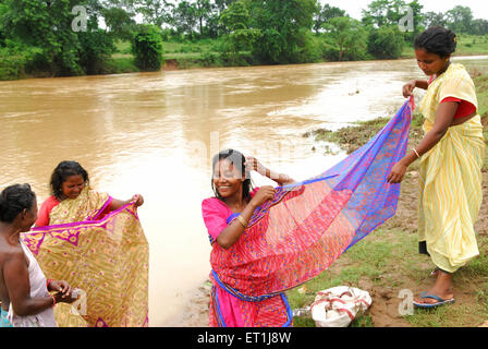 women wearing sari, Ho tribe, tribal people, Chakradharpur, West Singhbhum, Jharkhand, India, Asia Stock Photo